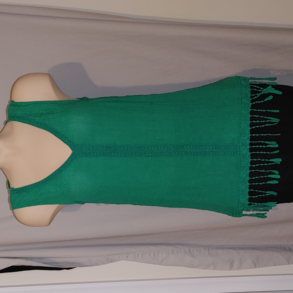AB Studio Green Tank Top with Fringe